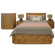 Elegant Timber Queen Bed Frame Bedroom Suite with Bedside and Tallboy - 4-Piece