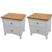 Bedside 2Pc Bedroom Set Drawers Nightstand  Storage Cabinet - White