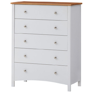Tallboy 5 Chest Of Drawers Solid Rubber Wood Bed Storage Cabinet - White