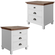 Set Of 2 Bedside Nightstand 3 Drawers Storage Cabinet Side Table -White