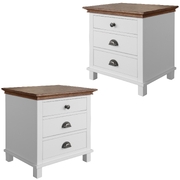 Set of 2 Bedside Nightstand 3 Drawers Storage Cabinet Side Table -White