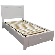 Elegant White Timber Bed Frame with Storage Drawer for King Single Size Mattress