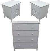 Bedside Tallboy 3Pc Bedroom Set Drawers Nightstand Storage Cabinet -Wht