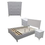 Complete Bedroom Makeover: 4pc Double Bed Suite, Bedside, and Tallboy Furniture Package in White