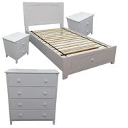 Complete Bedroom Makeover: 4pc King Single Bed Suite, Bedside, and Tallboy Furniture Package in White