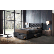 King Size Bed Frame Timber Mattress Base With Storage Drawers - Grey