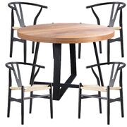 Elegant 5-Piece 120cm Round Dining Table Set with 4 Wishbone Chairs in Elm Timber Wood