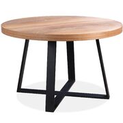 Round Dining Table 120Cm Elm Timber Wood Black Metal Leg - Natural