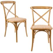 Crossback Dining Chair Set Of 2 Solid Birch Timber Wood Ratan Seat - Oak