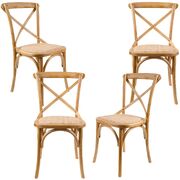 Crossback Dining Chair Set Of 4 Solid Birch Timber Wood Ratan Seat - Oak