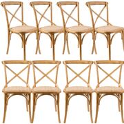 Crossback Dining Chair Set Of 8 Solid Birch Timber Wood Ratan Seat - Oak