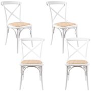 Crossback Dining Chair Set Of 4 Solid Birch Timber Wood Ratan - White