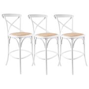 3Pc Crossback Bar Stools Dining Chair Solid Birch Timber Rattan White