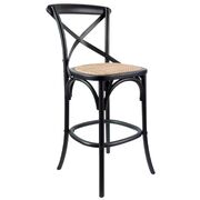 Crossback Bar Stools Dining Chair Solid Birch Timber Rattan Seat - Black