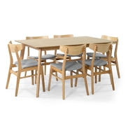 7Pc Set Dining Set 150Cm Table 6 Chair Fabric Seat Scandinavian Style