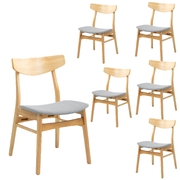 6Pc Set Dining Chair Fabric Seat Scandinavian Style Solid Rubberwood