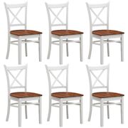 6 pcs Elegant White Oak Dining Chair Set - Crossback Design - Solid Rubber Wood