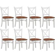 8 pcs Elegant White Oak Dining Chair Set - Crossback Design - Solid Rubber Wood