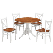 5Pc Dining Set 106Cm Round Pedestral Table 4 Rubber Wood Chair - White Oak