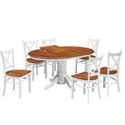 7Pc Dining Set 150Cm Extendable Pedestral Table 4 Timber Chair - White Oak