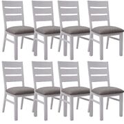 Dining Chair Set Of 8 Solid Acacia Wood Dining Furniture - White Brush