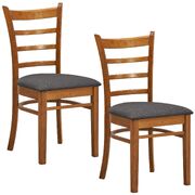 Dining Chair Set Of 2 Crossback Solid Rubber Wood Fabric Seat - Walnut