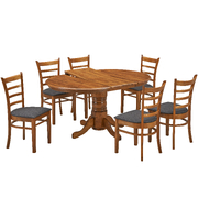 7Pc Dining Set 150Cm Extendable Pedestral Table 6 Timber Chair - Walnut