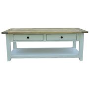 Coffee Table 130Cm 4 Drawers Solid Mango Wood Modern Farmhouse Furniture