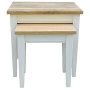 2Pc Nesting Side Sofa End Lamp Table Solid Mango Wood Farmhouse Furniture