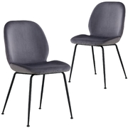 2X Dining Chair Fabric Seat With Metal Frame - Charcoal