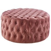 Tufted Velvet Fabric Round Ottoman Footstools - Rose Pink