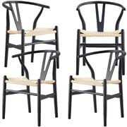 Set Of 4 Wishbone Dining Chair Beech Timber Replica Hans Wenger - Black
