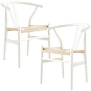 Set Of 2 Dining Chair Beech Timber Replica Hans Wenger - White