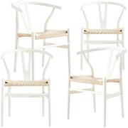 Set Of 4 Dining Chair Beech Timber Replica Hans Wenger - White
