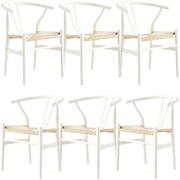 Set Of 6 Wishbone Dining Chair Beech Timber Replica Hans Wenger - White
