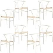 Set Of 8 Wishbone Dining Chair Beech Timber Replica Hans Wenger - White