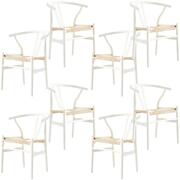 Set Of 8 Dining Chair Beech Timber Replica Hans Wenger - White