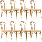 Elegant Oak Back Dining Chair Set of 8: Solid Elm Timber Wood with Rattan Seat