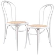 Arched Back Dining Chair 2 Set Solid Elm Timber Wood Rattan Seat - White