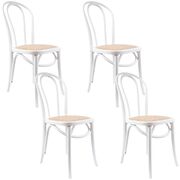 Arched Back Dining Chair 4 Set Solid Elm Timber Wood Rattan Seat - White