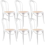 Arched Back Dining Chair 6 Set Solid Elm Timber Wood Rattan Seat - White