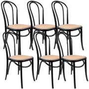 Back Dining Chair 6 Set Solid Elm Timber Wood Rattan Seat - Black
