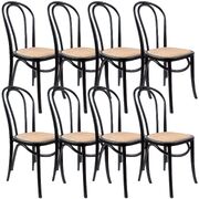 Back Dining Chair 8 Set Solid Elm Timber Wood Rattan Seat - Black