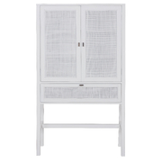 Tall Storage Cabinet 90Cm 2 Door 1 Drawer Mindi Wood Rattan - White