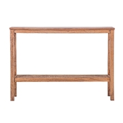 Console Hallway Entry Table 110cm Mindi Timber Wood Rattan  - Brown