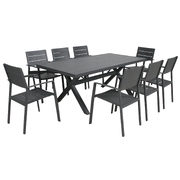 9Pc 200Cm Outdoor Trestle Dining Table Chair Set Aluminium Frame Grey