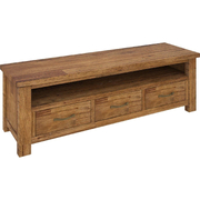 Elegant Brown Entertainment TV Unit with 3 Drawers - Solid Mt Ash Wood