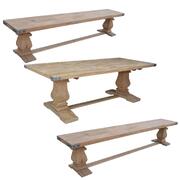3Pc Dining Set 230Cm Table 2 Bench Chair Solid Mango Wood - Honey Wash