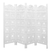 4 Panel Room Divider Screen with Shoji Timber Wood Stand, Privacy and Style in White