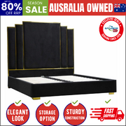King Black Velvet Gas Lift Storage Bedframe Golden Frame